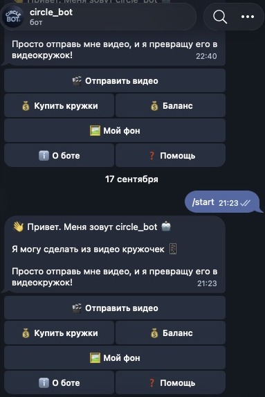 Меню подготовки видеокружков